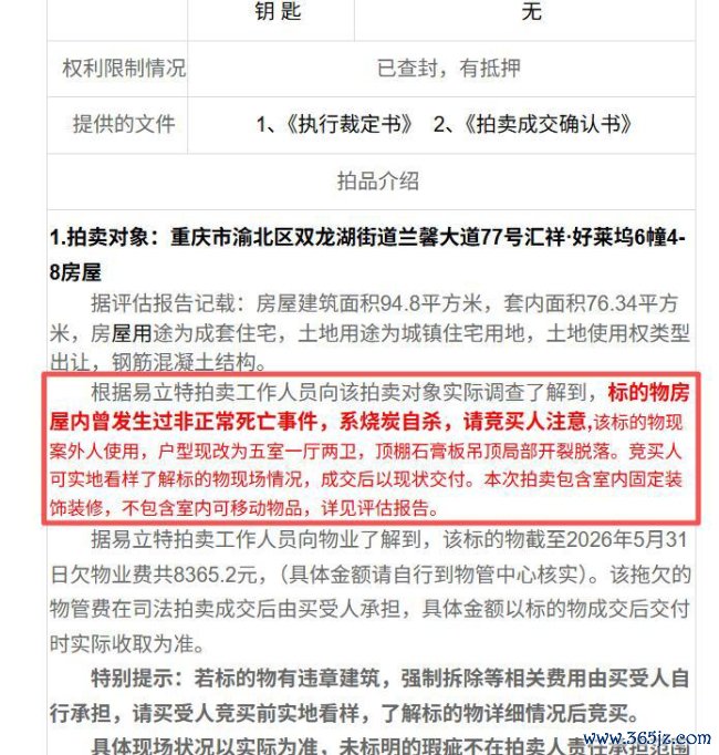 重庆一凶宅将被法拍 起拍价39万 曾发生烧炭自裁事件
