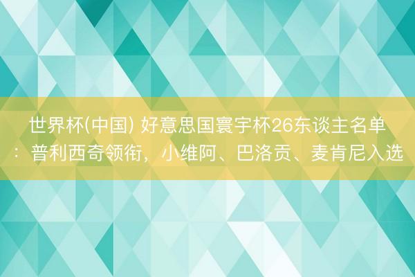 世界杯(中国) 好意思国寰宇杯26东谈主名单：普利西奇领衔，小维阿、巴洛贡、麦肯尼入选