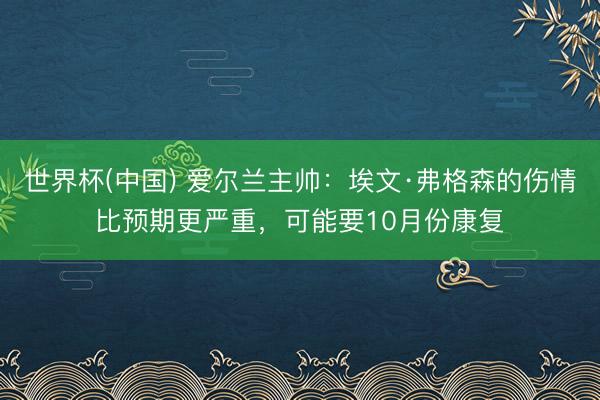 世界杯(中国) 爱尔兰主帅：埃文·弗格森的伤情比预期更严重，可能要10月份康复